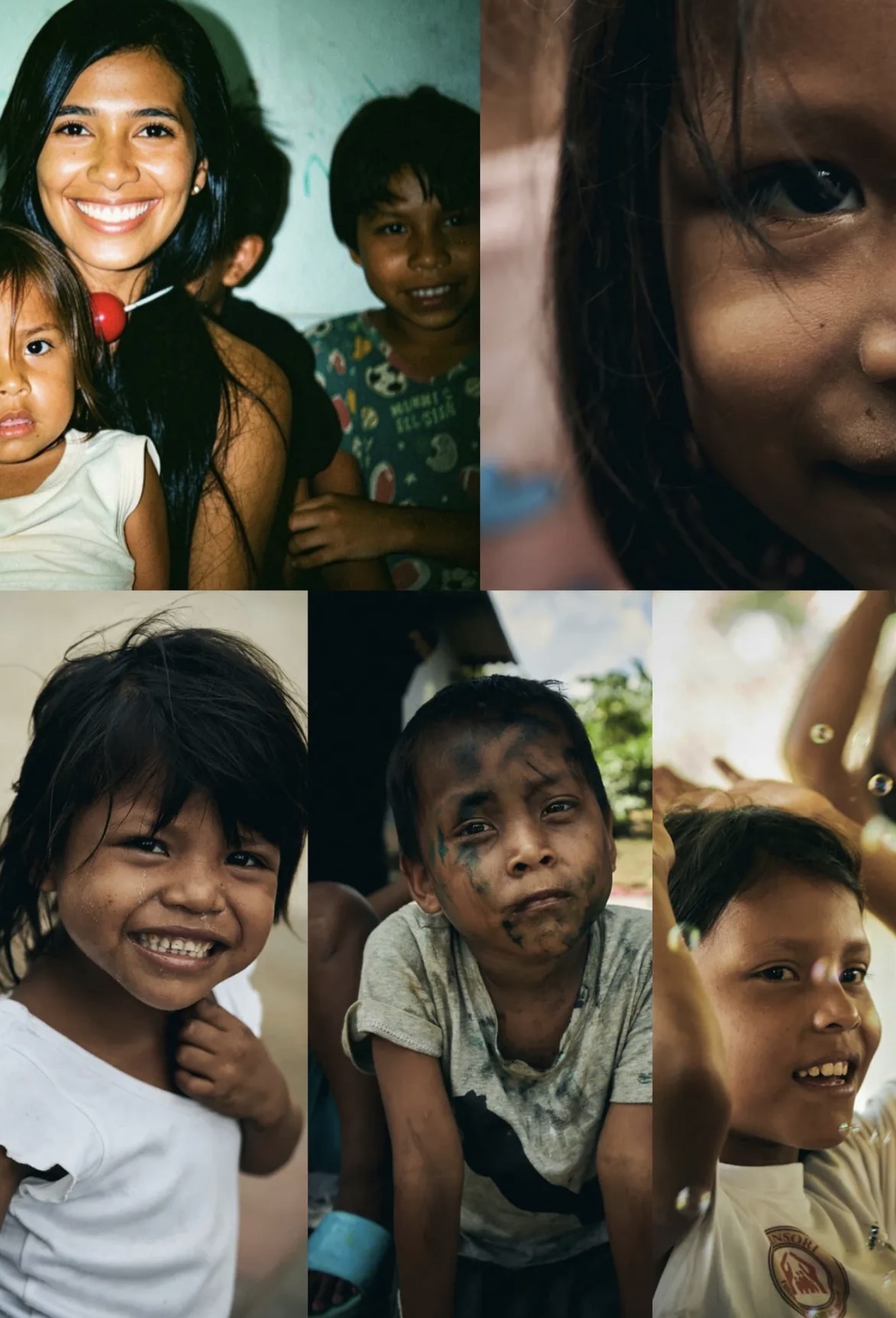 Collage of smiling children served by Navidad Sin Barreras, Christmas Without Barriers