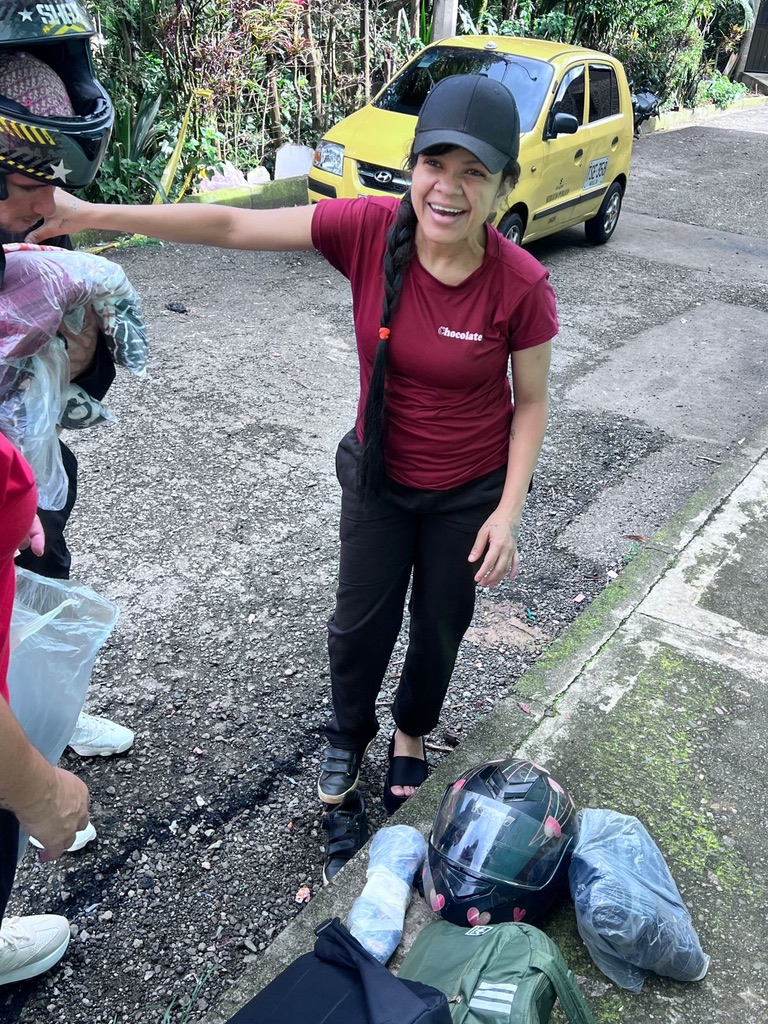 A neighbor all smiles during the clothing drive.