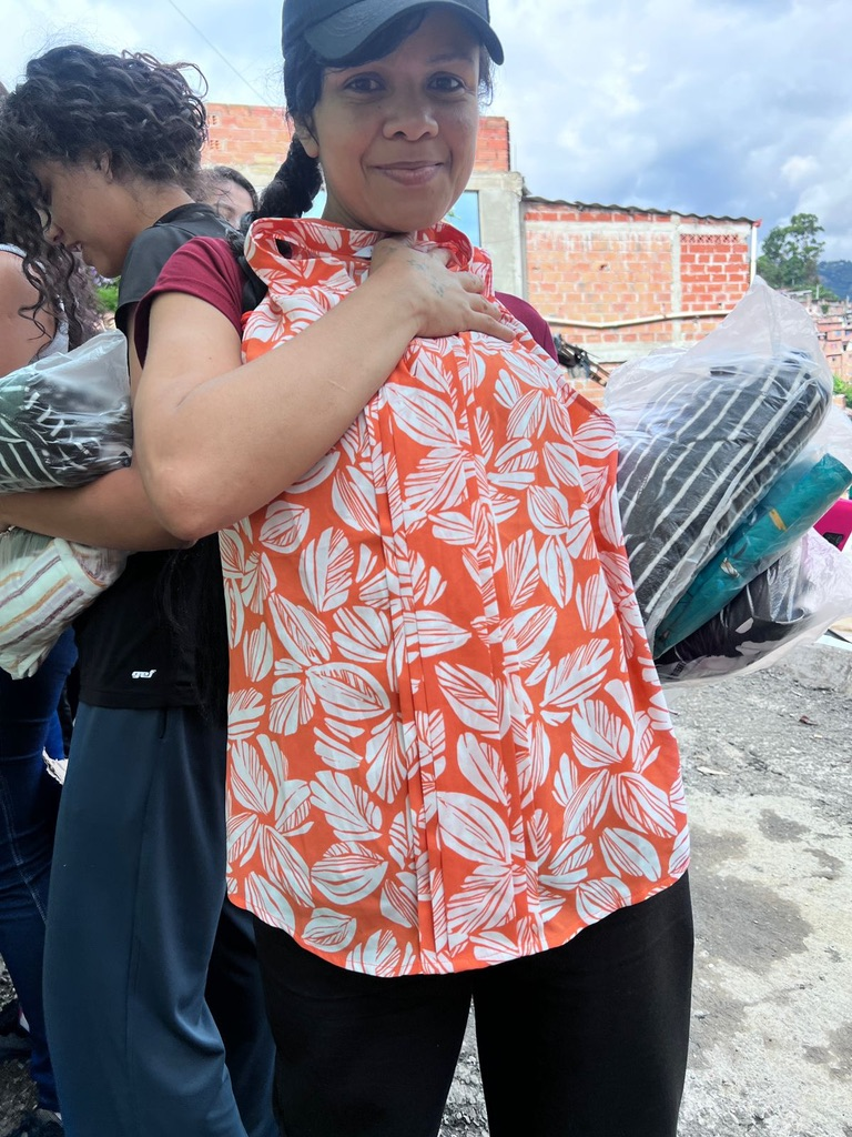 A neighbor with her new blouse.